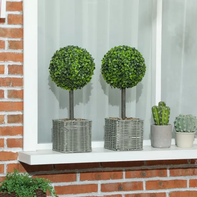 MEUNIQ 2-delige kunstbuxus set 50 cm in pot, UV-bestendige kunstplanten voor binnen en buiten, groene buxusbollen voor woonkamer, kantoor, entree of terras
