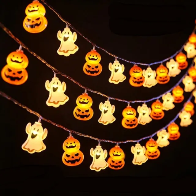 Mrilary 3 meter lange Halloween-lichtslinger met 20 ledlampjes in spook- en pompoendesign, werkt op batterijen, griezelige Halloween-decoratie voor binnen en buiten, perfect voor feestjes, tuin, veranda of terras.