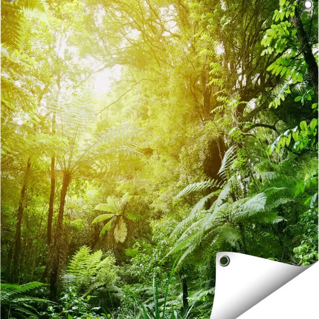 Gards Tuinposter Tropische Jungle met Zonneschijn - 60x60 cm - Tuindoek - Tuindecoratie - Wanddecoratie buiten - Tuinschilderij Multikleur