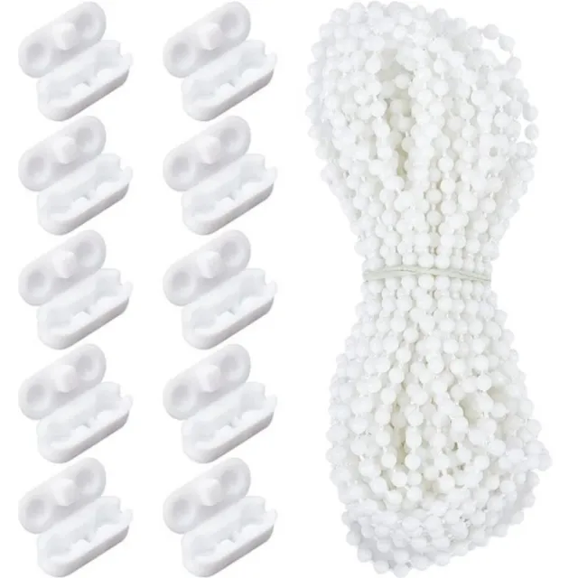 Daity 10M Rolgordijn Kraal Ketting Wit Plastic - Rolgordijn Reparatie Fittingen - 10 stks Ketting Connectors