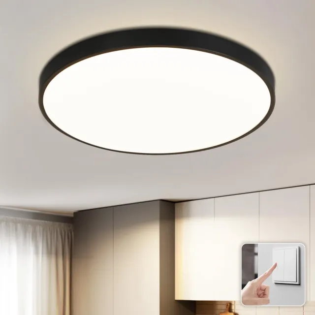 Glitzerlife Plafondlamp LED Badkamerlamp - Modern Design - LED Deckenleuchte - Waterdicht IP44 - Energiezuinig 17W - Ø28cm - Zwart