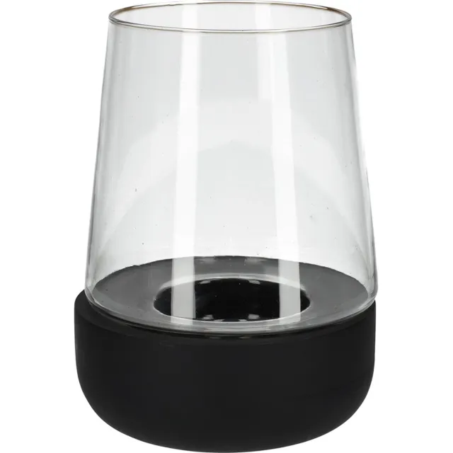 JENS Living Windlicht bram - Mangohout / Glas - 18,5 x 25,5 cm - Zwart