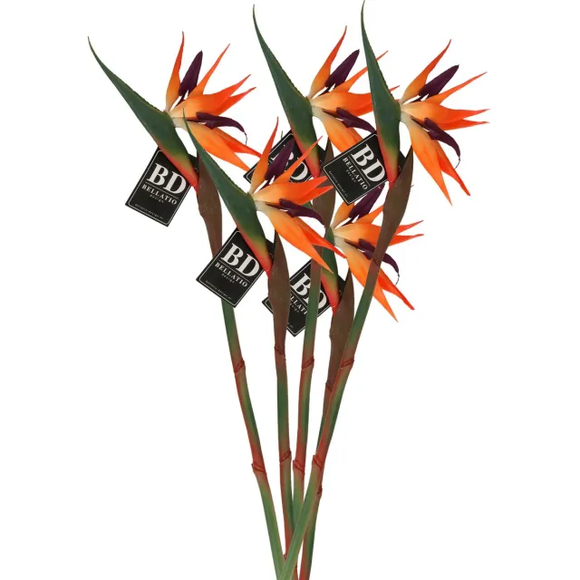 Bellatio Design Kunstbloem Strelitzia - 5x - 84 cm - losse steel - kunst zijdebloem - Paradijsvogelplant Oranje