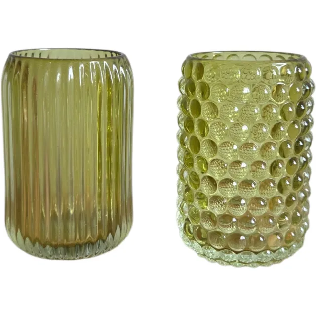 DK design Daan Kromhout - Waxinelichthouders - Set van 2 - Stevig Glas - Groentint - 9x13cm