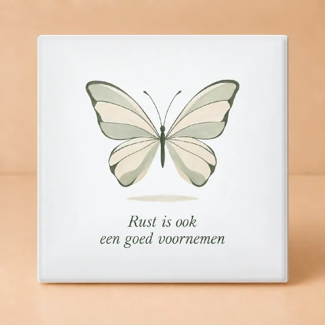 Bedruk King Sereen Gouache "Nieuw jaar, zelfde chaos" Tegel – Rustgevende Wanddecoratie voor Liefhebbers van Bewuste Levensstijl - 11 x 11 cm Wit