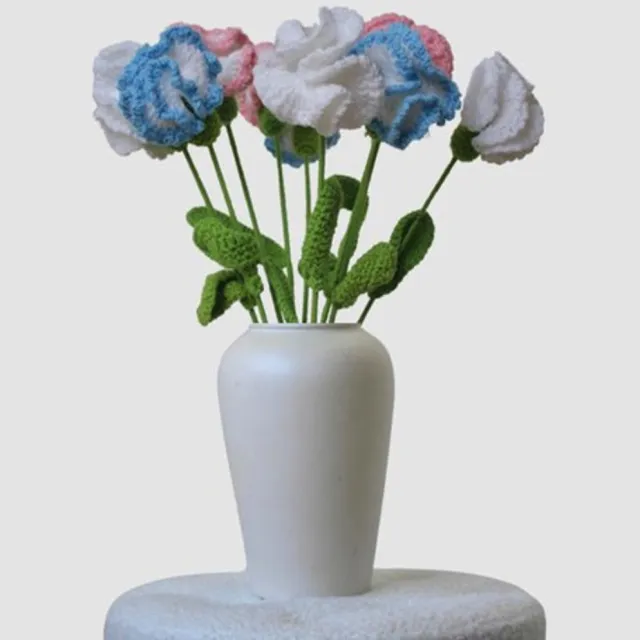 Woolbloom kunstbloemen - Gehaakte Bloemenboeket - Anjers - interieurdecoratie - onderhoudsvrij blauw