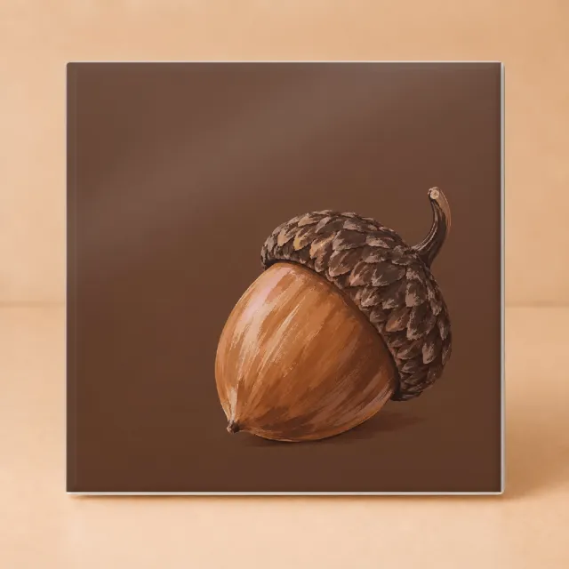 Bedruk King Natuurlijke Eikel Tegel – Sfeervolle Keramische Decoratietegel voor Natuurliefhebbers en Herfstfans - 15 x 15 cm Wit
