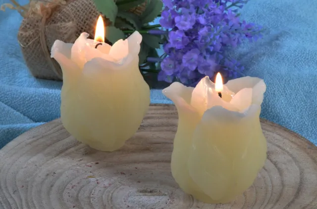 MilaNNE Set van 2 stuks TULP kaarsen in sprankelend ivoor wit, 6x6 cm, hoogte 7 cm - BEKIJK VIDEO