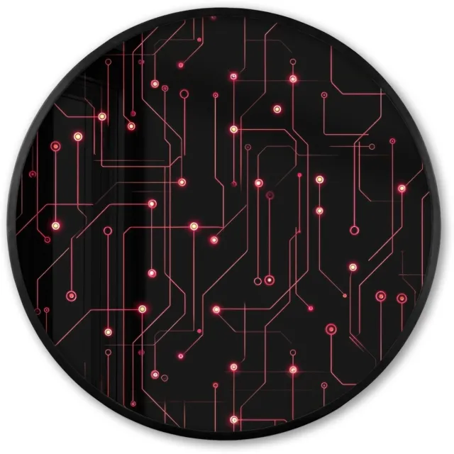 FrameYourWall Poster in lijst Rond - Fotolijst 80x80 cm - Posters - Gaming - Lijnen - Netwerk - Stippen - Rood - Ronde posterlijst zwart - Decoratie - Wanddecoratie woonkamer - Muurdecoratie slaapkamer