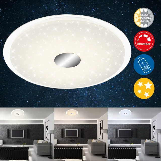 Trango 3335 LED Plafondlamp 24 Watt *EM* CCT Kleurtemperatuur & Helderheid Traploos dimbaar - 3000K - 6000K incl. Timer & Nachtlampje Functie, Plafondspot, Lampenkap met Sterrenhemel Effect, Wandlamp, Plafondlamp Wit