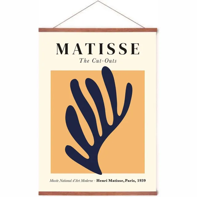 Esque Poster In Posterhanger - Blauw Blad - Kader Hout - Henri Matisse - Kunst Print - 70x50 cm - Ophangsysteem