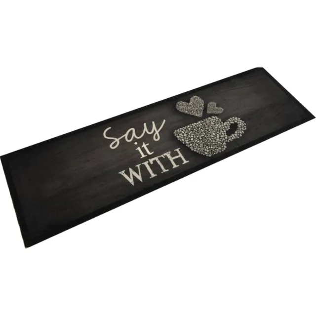 vidaXL Keukenmat wasbaar kopjeprint 45x150 cm fluweel zwart