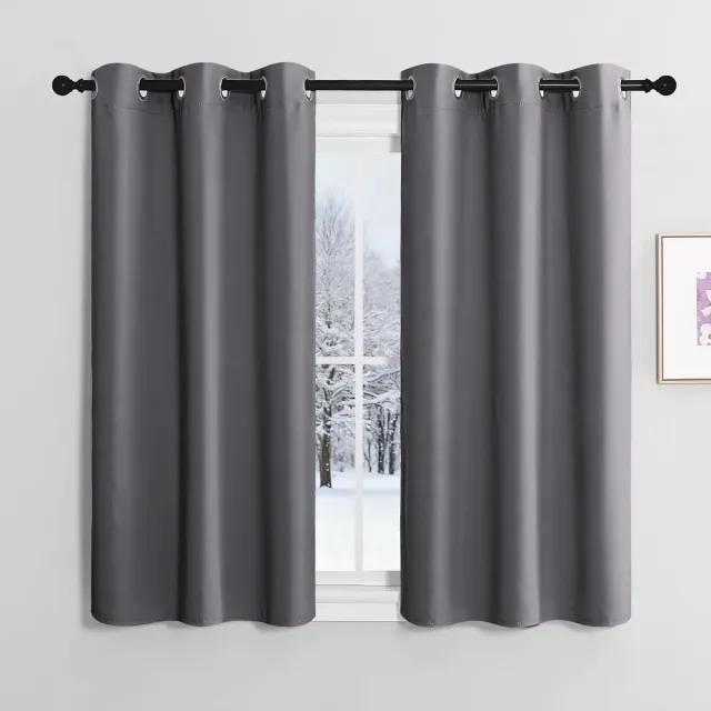 Famanu Gordijn met inkijkbescherming - korte gordijnen - set van 2 - H 120 x B 107 cm - verduisteringsgordijnen met ringen - raamgordijnen - moderne vitrage - thermische gordijnen - 120 x 107 cm (h x b) Grijs