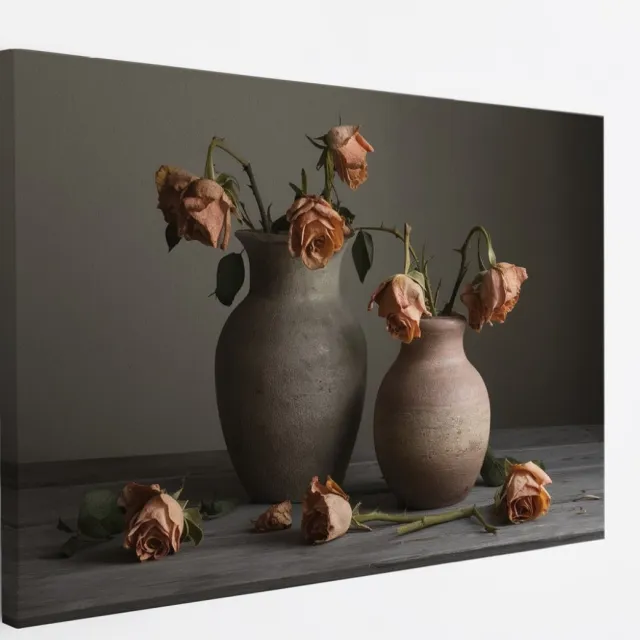 Saammp Canvas Schilderij - Oude Bloemen in een vaas - Natuur - 150x100 - Foto op canvas - Wanddecoratie - Muurdecoratie Woonkamer - Kantoor Decoratie Multicolor