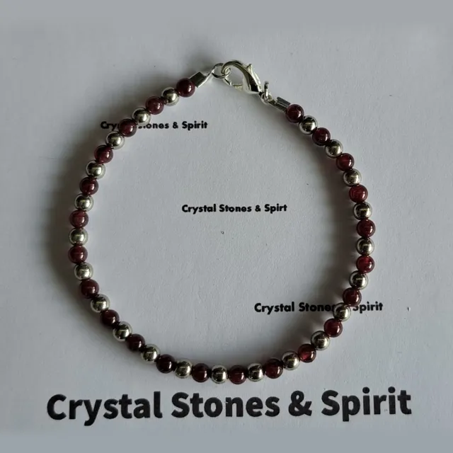 mineraalsteen Armband Granaat / zilverkleurig 4 mm rood