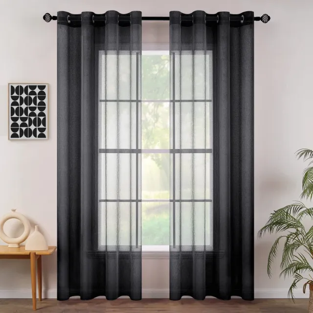 Ibenzoa Transparante Voile Gordijnen Set met Inslagringen voor Slaapkamer en Woonkamer Decoratie zwart