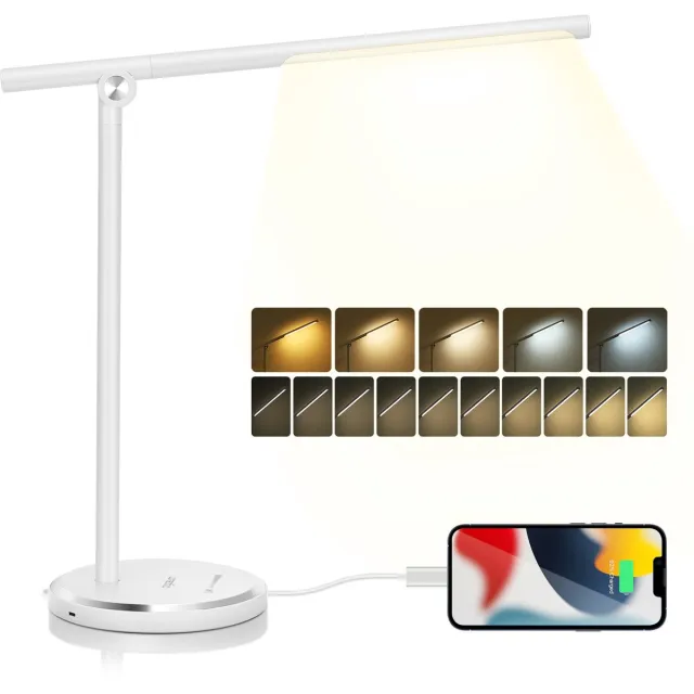 Aigostar Bureaulamp led dimbaar - 10 helderheidsmodi - 5 lichtkleuren - Opvouwbaar - USB Opladen - Smart Touch - Leeslamp - Tafellamp - Wit
