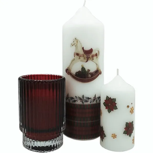 Van Licht Kerstkaarsen Kerst Geschenkset met Kaars in Glazen Potje set van 3 stuks Wit/rood