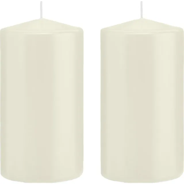 Trend Candles Cilinderkaars/stompkaars - 2x - ivoorwit - 8 x 15 cm - 69 branduren - horeca kaarsen