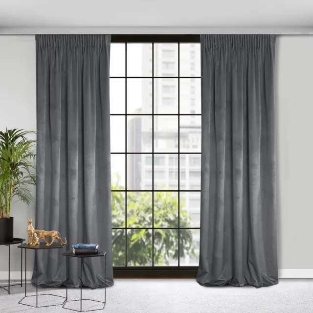 Hoomall Thermische Gordijnen met Potlood Plooiband, Groen, 140x175 cm (B x H), Verduisterende Gordijnen Zonwerend voor Slaapkamer, Woonkamer, 2 stuks Grafietgrijs