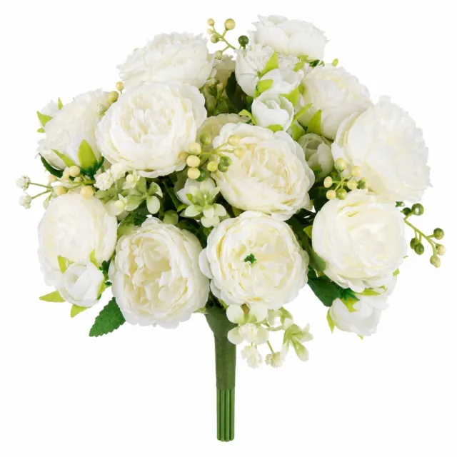 ROSIFY Kunstbloemen Kunst Pioenrozen Wit – 4 Stelen – Kunstbloemen Boeket – 30 cm – Witte Bloemen voor Vaas Wit 4