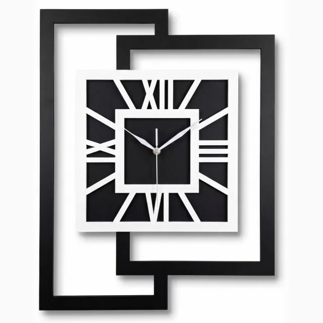 Ornament Handgemaakte Grote Houten Wandklok – Modern Minimalistisch Design, Rechthoekig Verticaal, Romeinse cijfers, Geruisloos, Zonder Tikkend Geluid – Voor Woonkamer, Slaapkamer, Keuken – Unieke Wanddecoratie, Industrieel Design & Stil Uurwerk: zwart - wit
