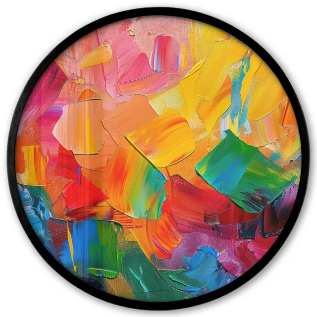 FrameYourWall Poster in lijst Rond - Fotolijst 40x40 cm - Posters - Abstract - Verflook - Modern - Kleurrijk - Ronde posterlijst zwart - Decoratie - Wanddecoratie woonkamer - Muurdecoratie slaapkamer