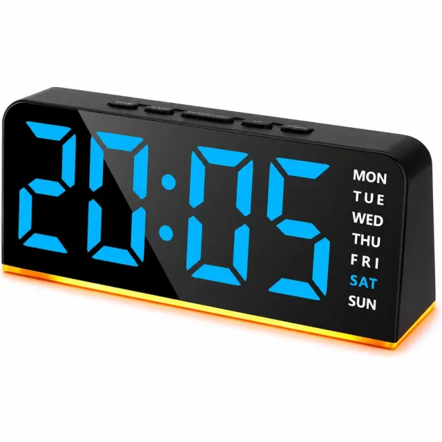 Bobypet Klok - LED digitale wekker met nachtlampje - Grote cijfers - Snooze functie - Dubbele alarmfunctie - Weekweergave - Instelbare helderheid - 12/24-uurs - Voor nachtkastje, slaapkamer, kantoor - Blauw