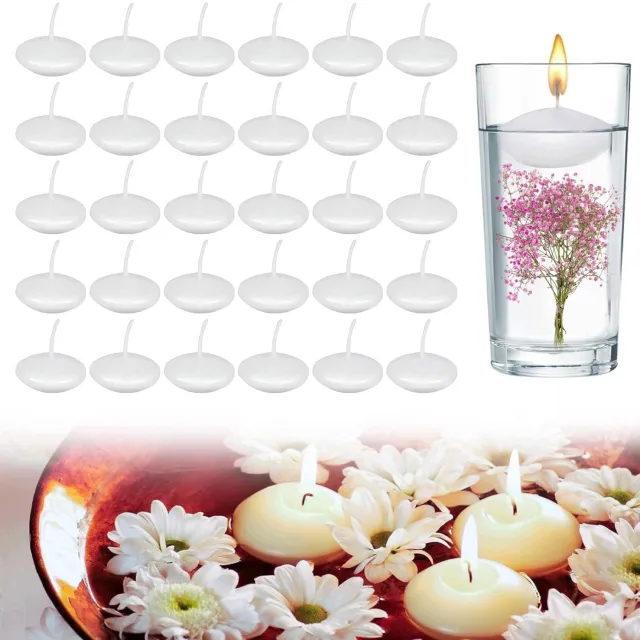 Cofan 30x Witte Drijvende Kaarsen, Waterdicht, Rond, Merkloos White