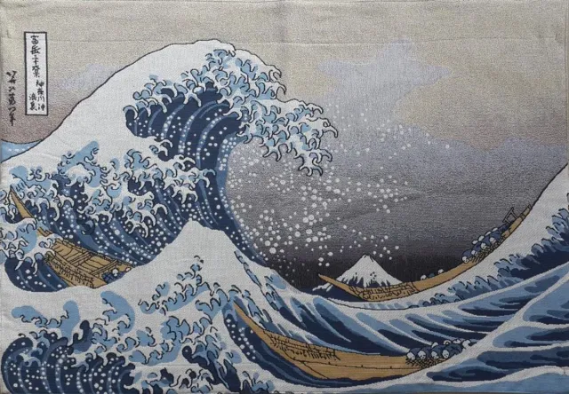 Signare Wandkleed Great Wave of Kanagawa -Katsushika Hokusai - 69 x 100 cm blauw
