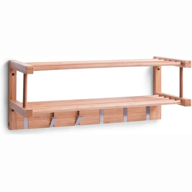 Zeller Present Wandkapstok hout met 6 inklapbare metalen kapstokhaken Bamboehout (naturel gelakt) met aluminium
