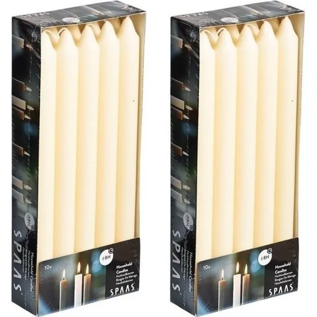 Spaas Dinerkaarsen ivoorwit - 20x stuks - 24 cm - 8 branduren - lange kaarsen - tafelkaarsen