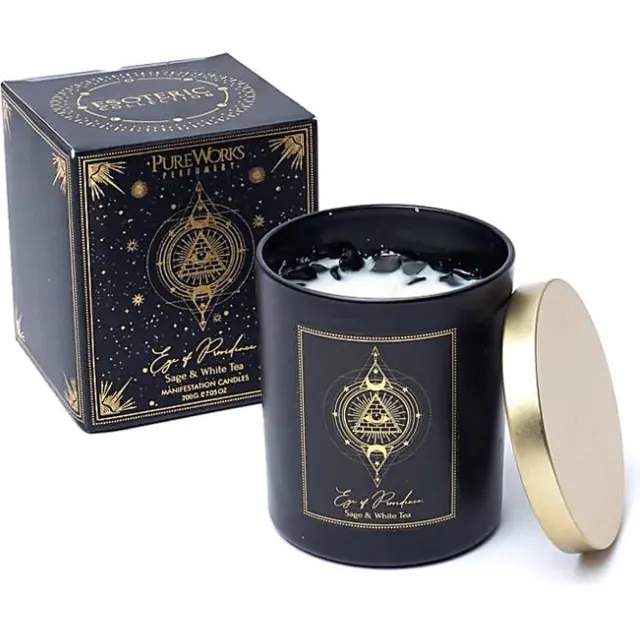 Purework Manifestatiekaars Eye of Providence in glas met deksel zwart + goud