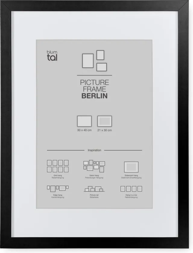 Blumtal Fotolijst Berlin - Set van 2 - Hoogwaardige fotolijsten met passe-partout - 30 x 40 cm - Zwart Zwart - Set van 2