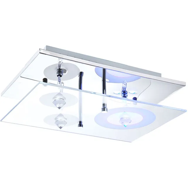 Globo Lighting Plafondlamp Lamp afstandsbediening met kleurwissel Woonkamerlamp chroom, met kristallen glas, 3x20W 3x 260lm, LxBxH 30x20x10 cm zilver