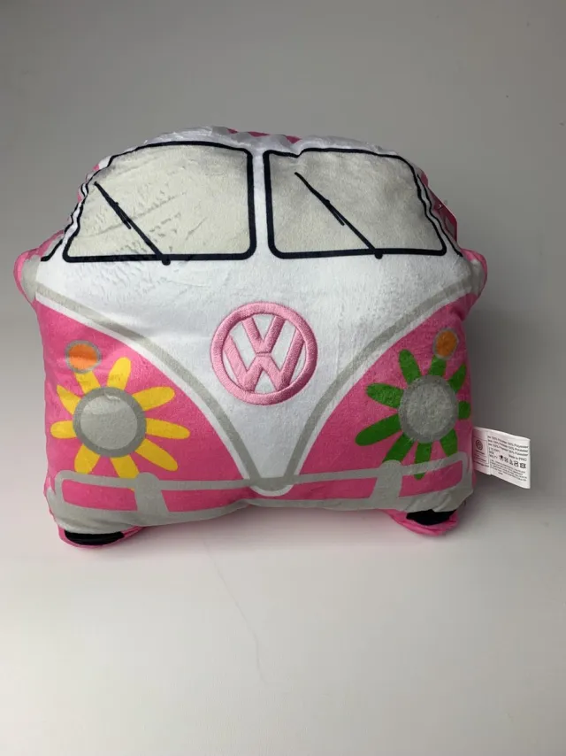 VW T1 bus Pluche Volkswagen Kampeerbus VW T1 Roze met bloemen Sierkussen Multi roze