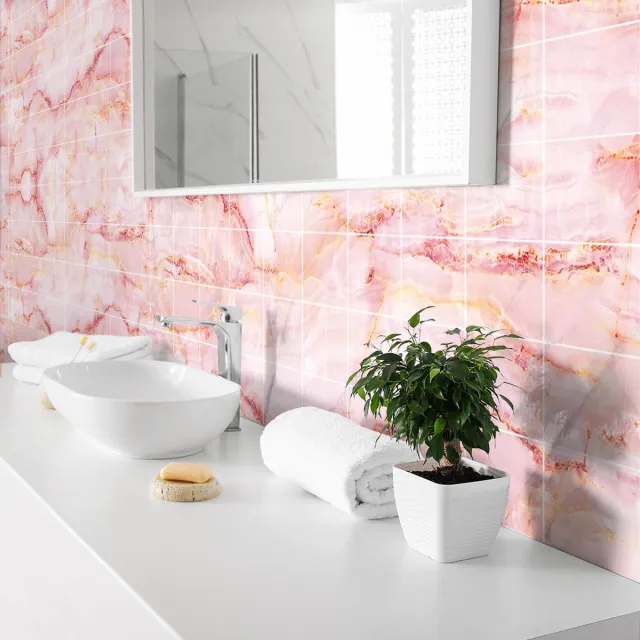 Ambiance Sticker Zelfklevende tegelmuurstickers voor keuken en badkamer - 60 Las Terrenas roze marmeren tegelstickers - 60 stickers 10x10cm Multi color