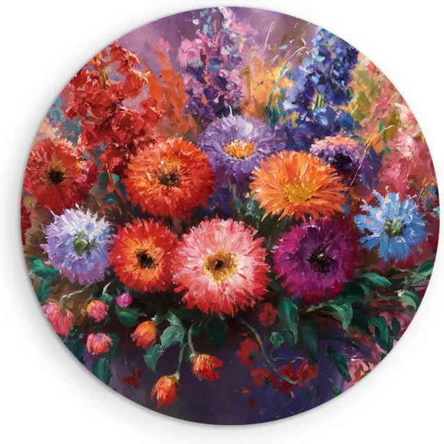 Saammp Muurcirkel Hout - Impressionistisch Bloemen Boeket - Natuur - Abstract - Ø 50 - Wandcirkel - Wanddecoratie Cirkel - Muurdecoratie Woonkamer - Kantoor Decoratie