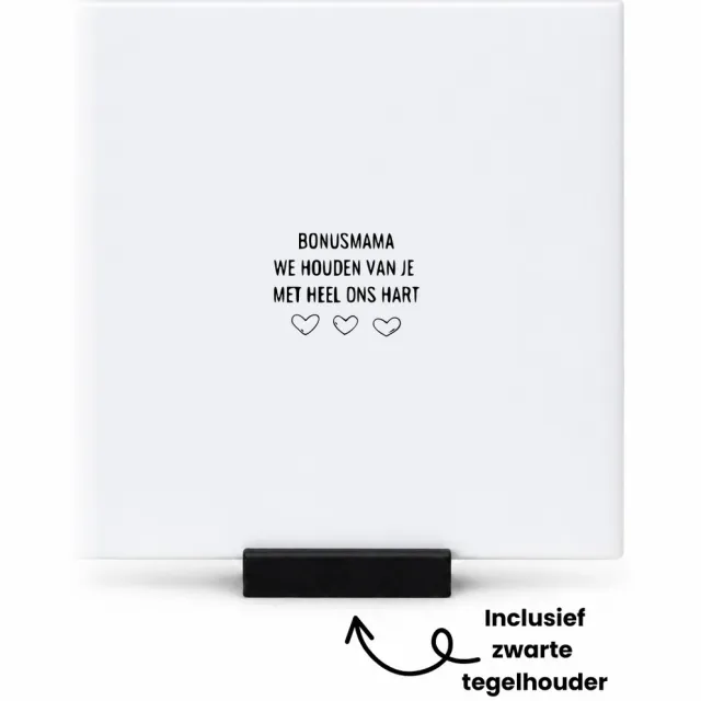 Hacebo bonusmama we houden van je met heel ons hart tegeltje met tegelhouder - de liefste bonusmoeder - tegeltjes met tekst - moederdag cadeautjes - moederdag - cadeau - verjaardagscadeau - verjaardag - kado - spreuktegels - 10.8x10.8 CM Wit