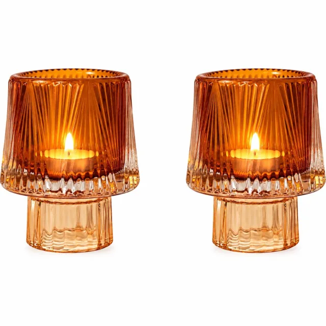 Winq Waxinelichthouders Glas Amber – Set van 2 – Theelichthouder Glas – WinQ