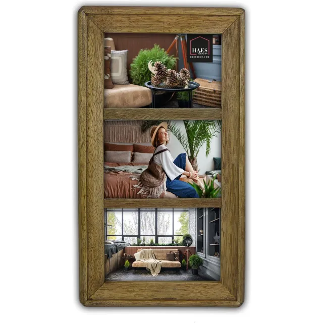 HAES deco Houten Multi Fotolijst Malaga in rustiek bruin voor 3 foto's 10x15 cm (formaat 35,5 x 20 cm) - MP11415-2