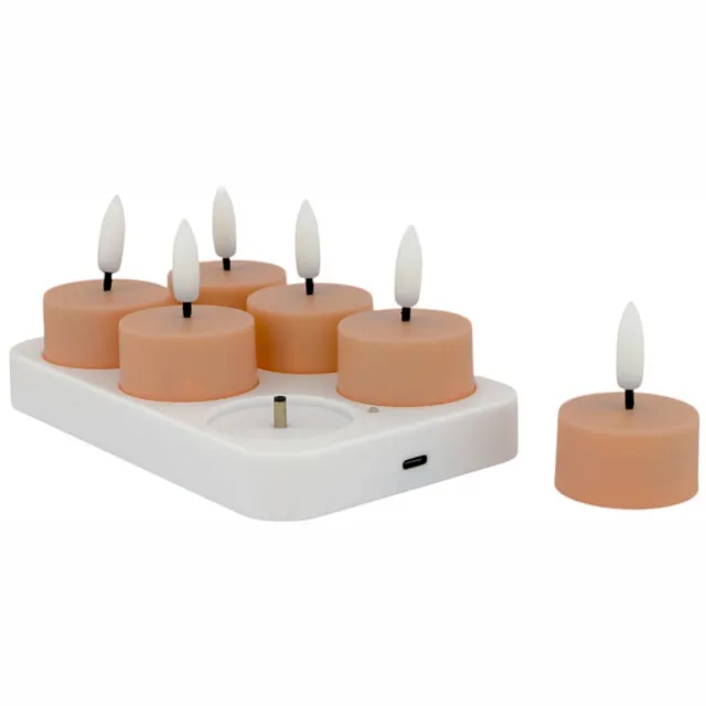 Home Society LED - Waxinelichtjes - Set van 6 - Perzik - Oplaadstation - Usb kabel - Afstandsbediening - Timer