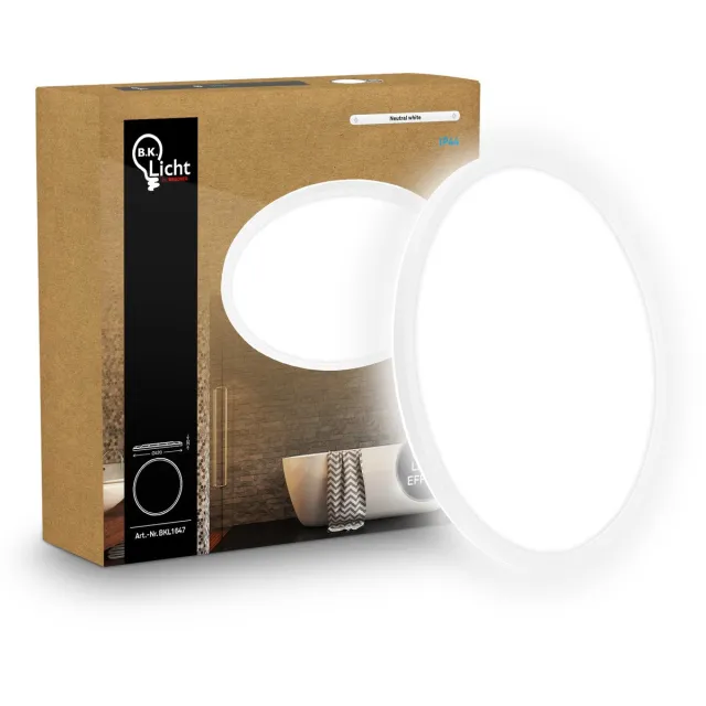 B.K.Licht Shallow - LED Badkamerlamp Plafonniere - paneel plafondlamp - badkamerverlichting met neutraal wit licht - IP44 - Ø42 - wit