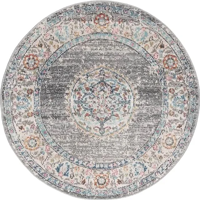 the carpet Palma - Indoor & Outdoor vloerkleed, weerbestendig & onderhoudsvriendelijk, grijs met oosters patroon, 120 cm round