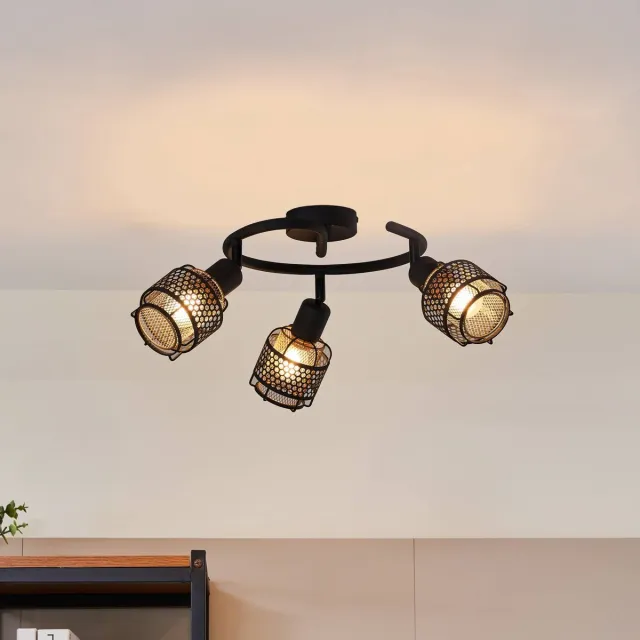 Lindby plafondlamp - 3lichts - ijzer - H: 20.5 cm - E14 - zwart, goud