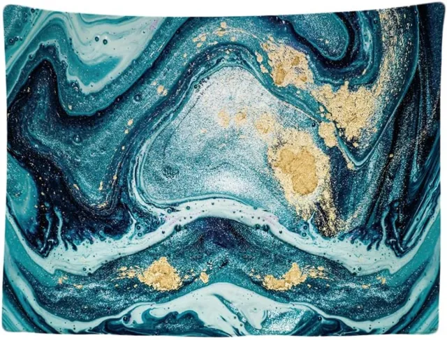Ulticool Marmer Art Kunst Marble Blauw Goud - Wandkleed - 200x150 cm - Groot wandtapijt - Poster Zee Turquoise Decoratie Veelkleurig