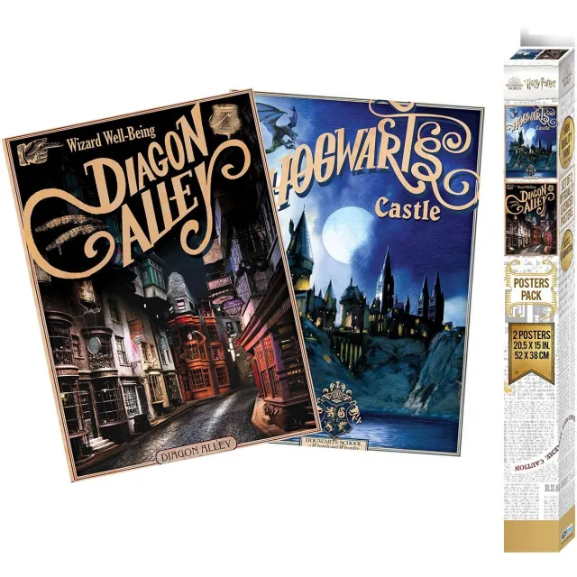 Harry Potter Retro Hogwarts und Diagon - Poster 2er Set Chibi Design Unisex Poster - meerkleurig - Standard multicolor