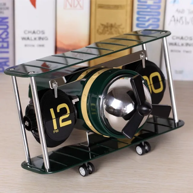 ALA UNIVERSAL Retro vliegtuig Flipklok- Groen klokken - 20x28.5x13.5cm - Mechanische Automatische Flip Down Pagina - Tafelklok - Kantoor Flip Klok - wandklok – Modern