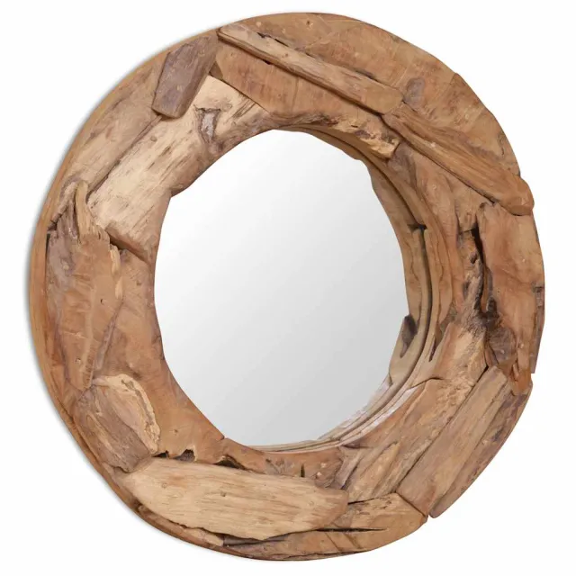 vidaXL Decoratieve spiegel rond 60 cm teakhout Bruin