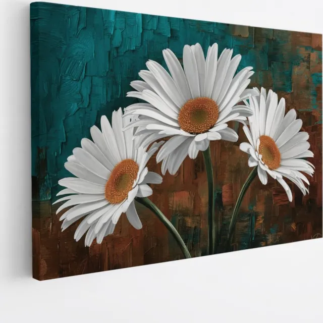 Saammp Canvas Schilderij - Madeliefjes - Natuur - Modern - 50x40 - Foto op canvas - Wanddecoratie - Muurdecoratie Woonkamer - Kantoor Decoratie Multicolor